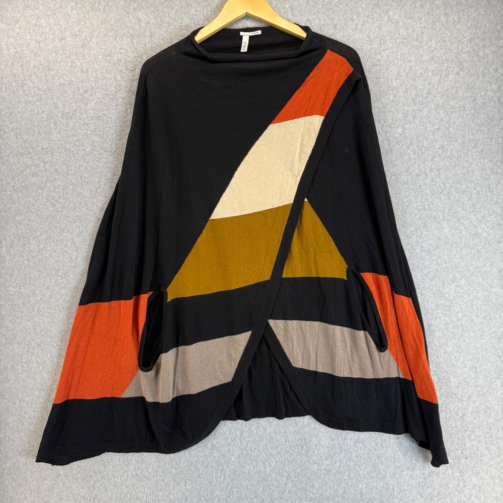 Halogen Poncho Top‎ Sweater Colorblock Black Orange Drape Front Knit One Size